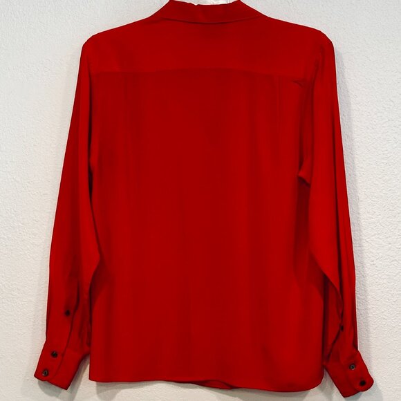 VTG 80s Alcott & Andrews Silk Blouse Red Button Up V-Neck Pockets Womens Size 4 - Picture 2 of 9